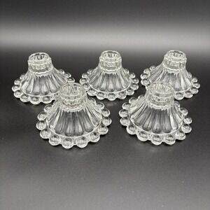Anchor Hocking Berwick Boopie Clear‎ Candlesticks Set Of  5 Beaded Glass MCM